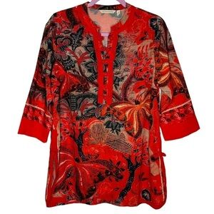 Soft Surroundings Joy Luck Tunic with Chinese Red Knot Buttons